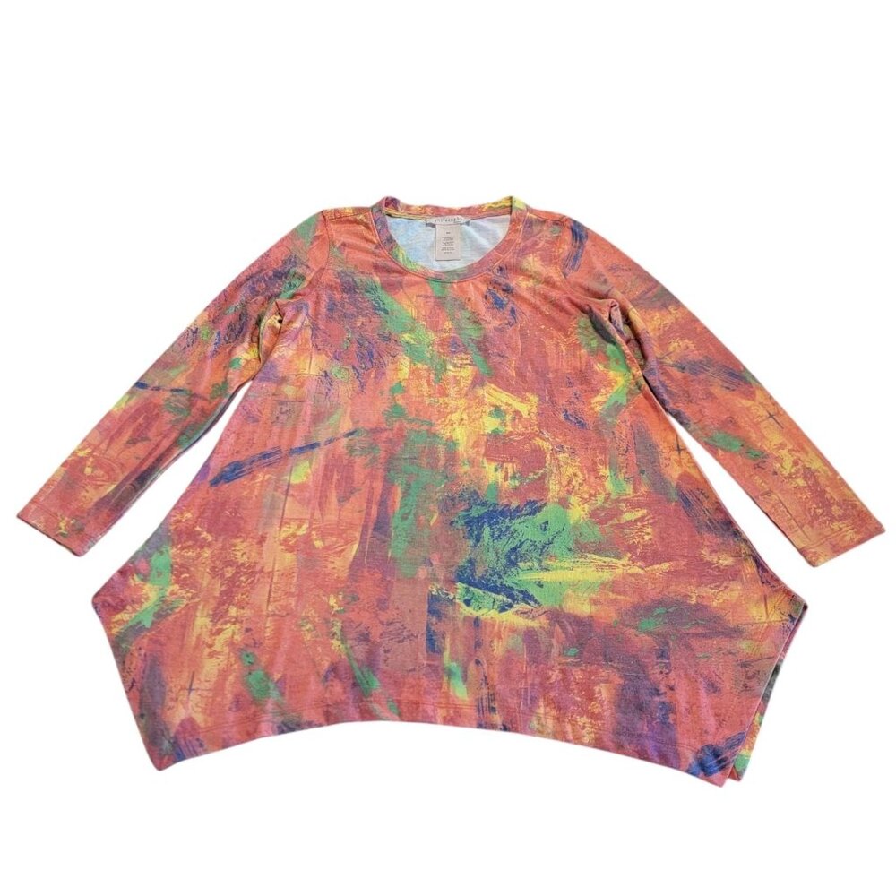 Philosophy Tunic Sunrise Brushstroke Long Sleeve Knit Shirt Oversize Small 3615